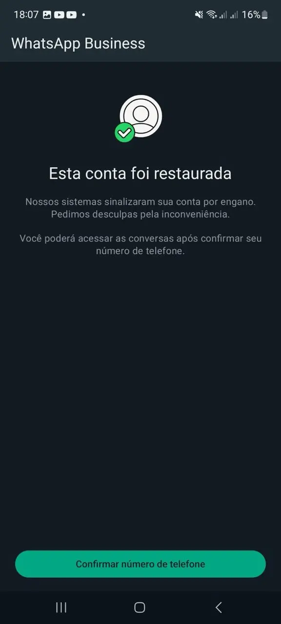 Conta restaurada – Android
